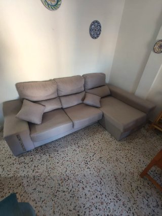 Sofá chaislongue beige/gris tela