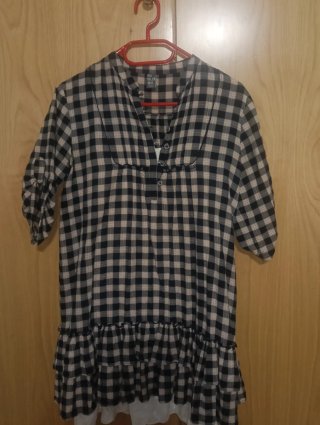 Vestido cuadros beige y negro