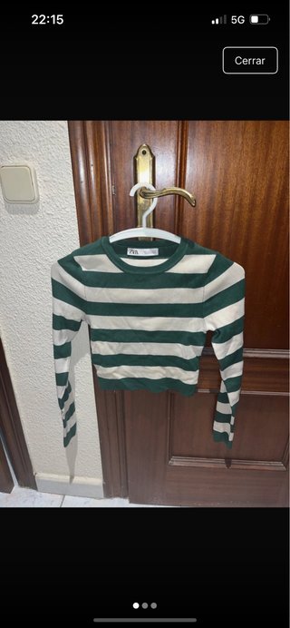 Camiseta de rayas verde y blanca Zara