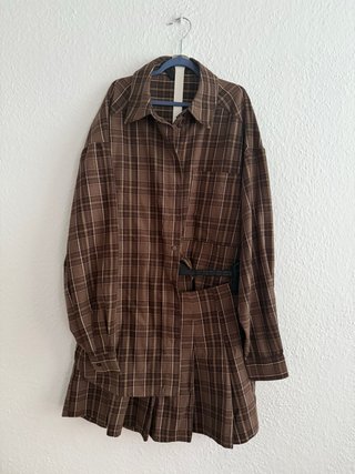 Conjunto falda y camisa cuadros marrón