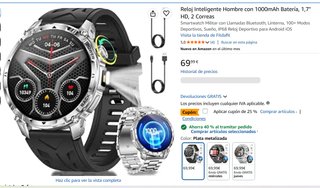 Reloj Inteligente Hombre 1000mAh Plata