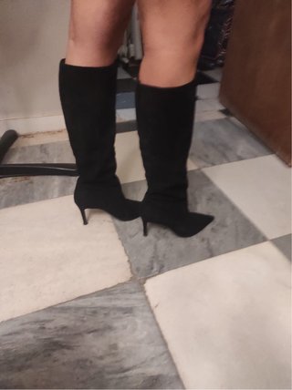 Botas Altas Negras Efecto Ante