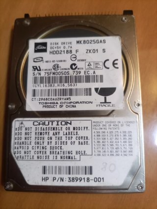 Hard Disk Toshiba MK8025GAS ATA 80 GB