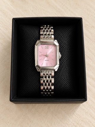 Reloj de Mujer Plateado con Esfera Rosa