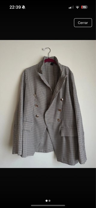 Americana cuadros beige y gris