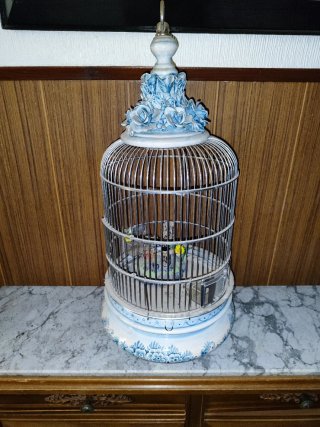 Jaula Decorativa Vintage Azul y Blanca