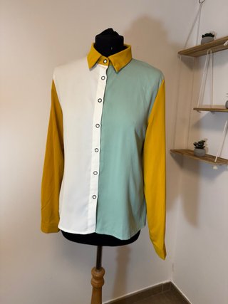 Camisa de mujer blanco, menta y mostaza