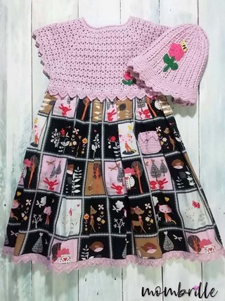 Vestido con gorrito 6-9 meses Lila y Negro