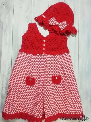 Vestido con gorrito 6-9 meses Rojo blanco algodón