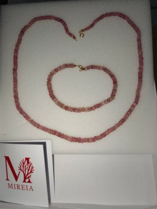 ORO 18K. Collar y pulsera TURMALINA. gr 1.8 en oro