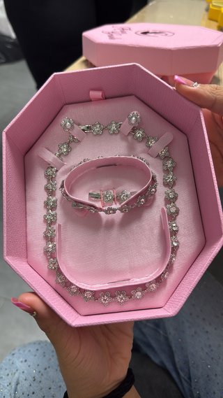 Conjunto Joyas Flores Plata y Rosa