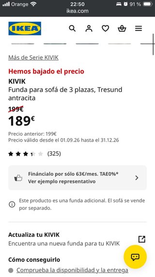 Fodera per divano a 3 posti IKEA KIVIK Antracite