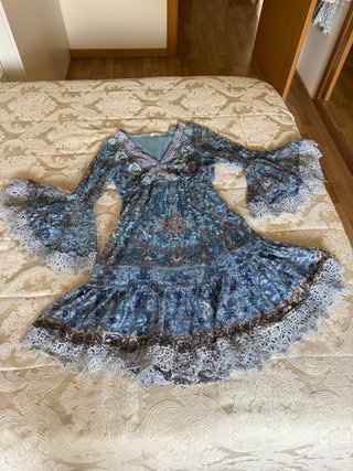 Vestido Boho Ibicenco Azul Multicolor