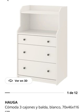 Cómoda Hauga con 3 cajones y balda, blanco