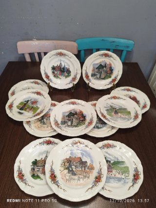 12 Platos Postre Porcelana Francesa Vintage