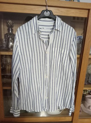 Camisa Zara Lino y Algodón Rayas Talla M
