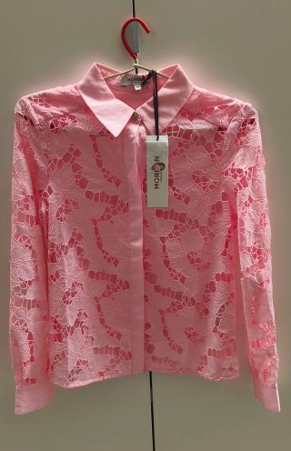 Camisa Morgan rosa encaje floral manga larga