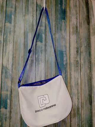 Bolso de lona Paco Rabanne blanco y azul