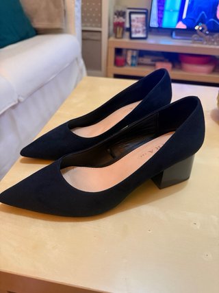 Zapatos Zara Azul Marino Tacón Ancho Talla 37