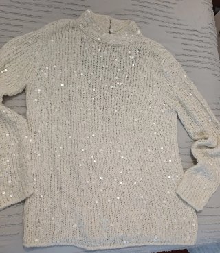 Jersey Zara Lentejuelas Blanco Talla L