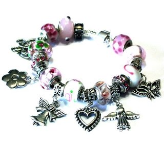 Pulsera Charms Rosa Amor Angelical Estilo Pandora