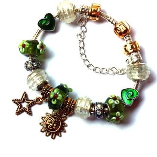 Pulsera Estilo Pandora Charms Verdes Dorados Lujo