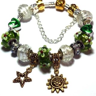 Pulsera Estilo Pandora Charms Verdes Dorados Lujo