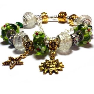 Pulsera Estilo Pandora Charms Verdes Dorados Lujo