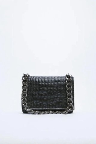 Bolso Zara Cocodrilo Cadena Gris Negro