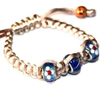 Pulsera Macrame Beige Cuentas Cristal