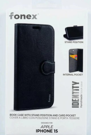 Cover book iPhone 15 con porta carte Nero