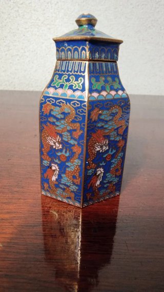 Antiguo Tibor hexagonal chino técnica cloisonné.
