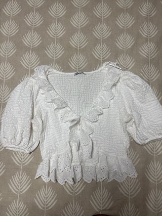 Blusa Zara Blanca Volantes y Encaje