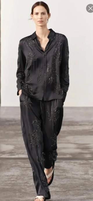 Conjunto blusa+pantalon satinado lentejuelas zara