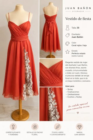 Vestido Fiesta Juan Bañón Coral Talla 38