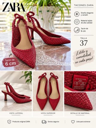 Zapatos Tacón Zara Trenzados Rojo Talla 37