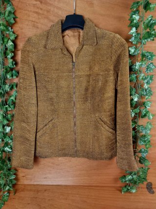 Blazer Vintage con Zip Testurizzata Sabbia