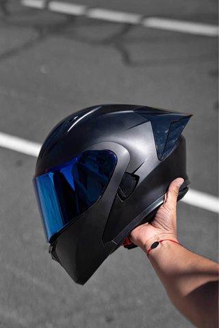 Casco Moto Negro Mate Azul
