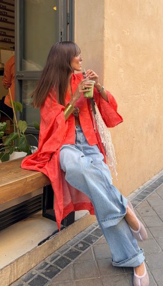 Look Kimono Jacquard Zara Marisa Berenson + Broche