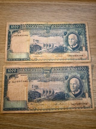 2 Billetes 1000 Escudos Angola