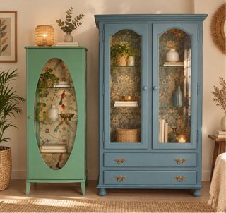 Set di 2 vetrine in vetro e legno