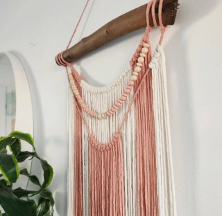 Tapiz Macramé 105x40cms Beige y Rosa