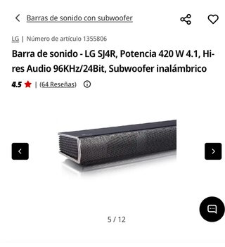 Barra de Sonido LG SJ4R 420W Subwoofer Inalámbrico
