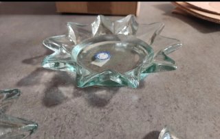 3 Platos Portavelas Diseño Sol Cristal