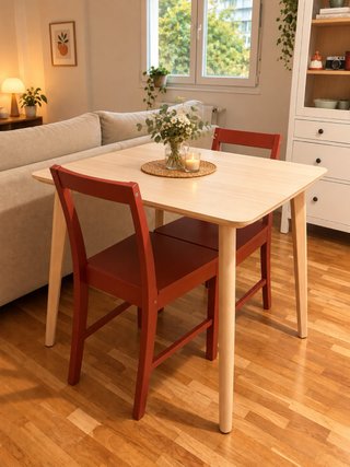 Mesa Ikea Lisabo y 2 Sillas Rojas
