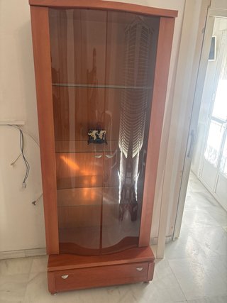 Librería de madera con puerta de cristal