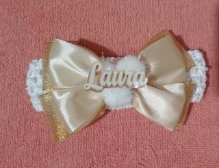 Diadema lazo Laura dorado y blanco