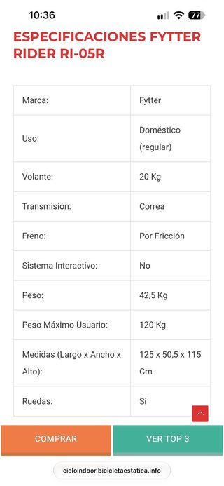 Bicicleta de Spinning Fytter RI-05R