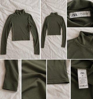 Top Zara cuello medio verde oliva talla M