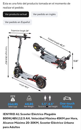 Patinete Eléctrico IENYRID A1 Plegable